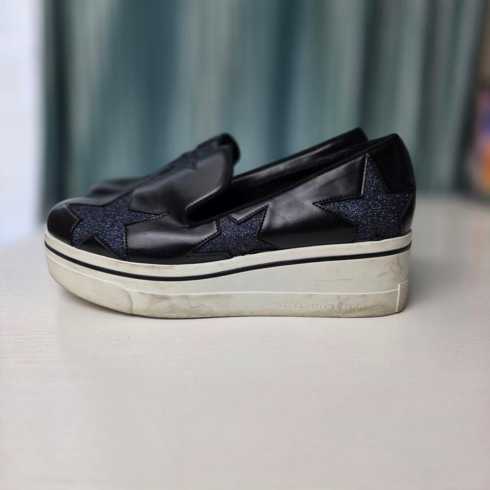 Stella McCartney Black Binx Shimmer Platform Slip-On Sneakers / Loafers sz 39